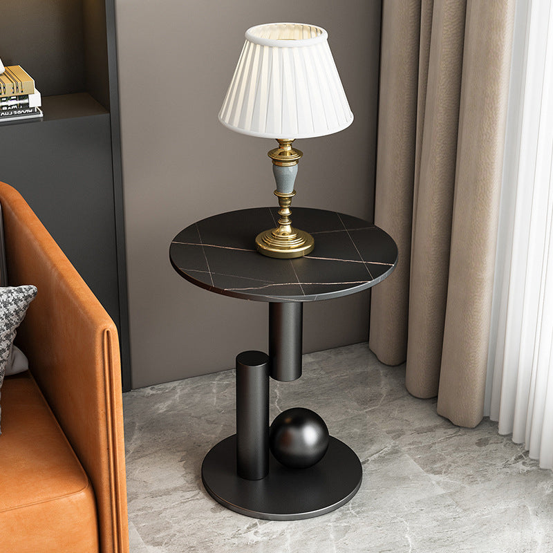 Modern Style Metal Base Slate Top Grey/black Gold/white Round Side Table