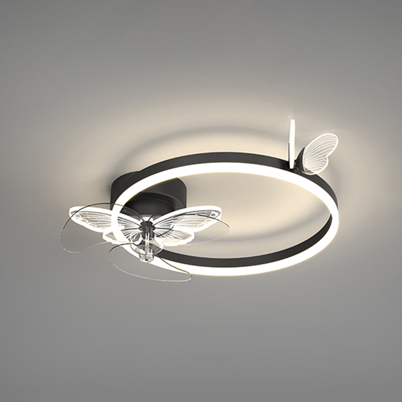 Metal Round Fan Ceiling Lighting Modern Style 1-Light Flush Mount Lamp