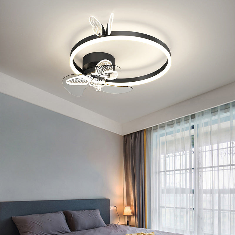 Metal Round Fan Ceiling Lighting Modern Style 1-Light Flush Mount Lamp