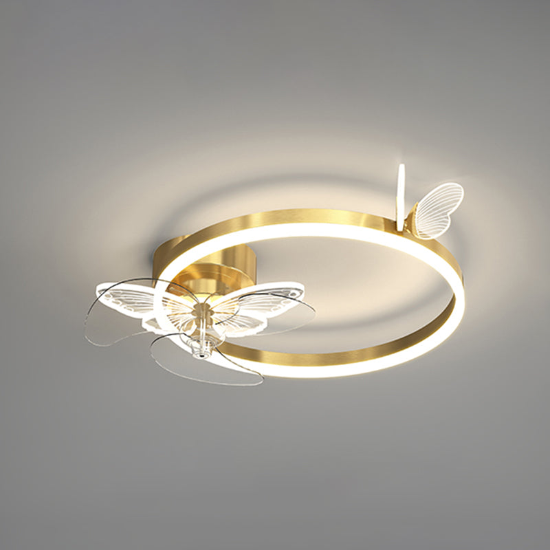 Metal Round Fan Ceiling Lighting Modern Style 1-Light Flush Mount Lamp