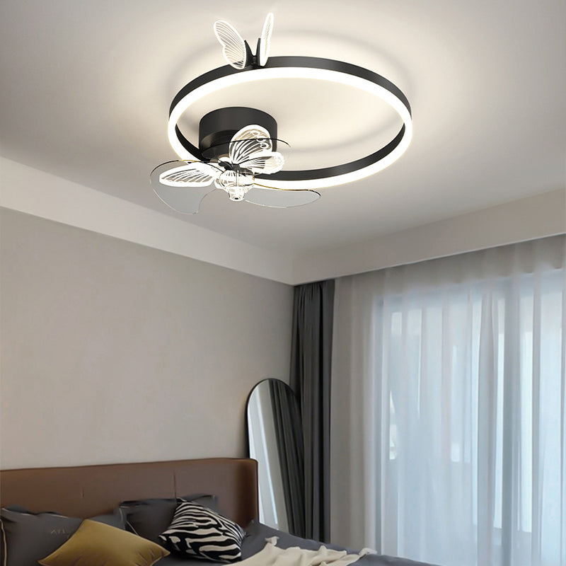 Metal Round Fan Ceiling Lighting Modern Style 1-Light Flush Mount Lamp