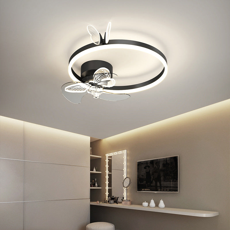 Metal Round Fan Ceiling Lighting Modern Style 1-Light Flush Mount Lamp