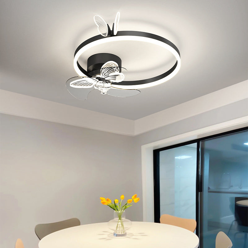 Metal Round Fan Ceiling Lighting Modern Style 1-Light Flush Mount Lamp