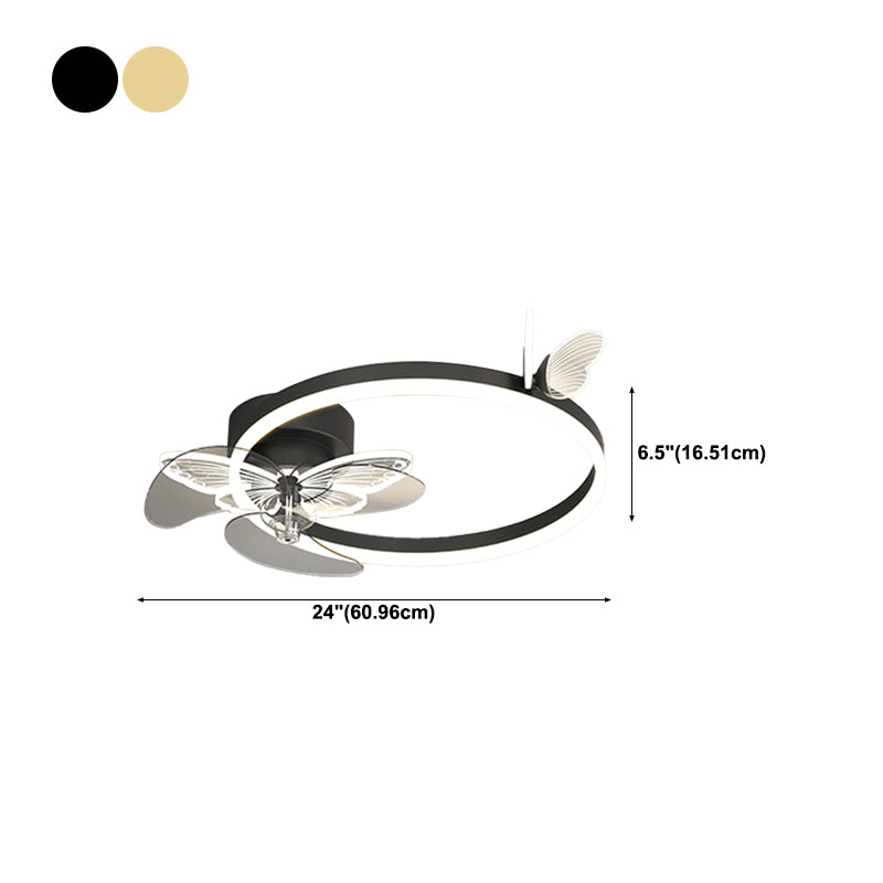 Metal Round Fan Ceiling Lighting Modern Style 1-Light Flush Mount Lamp