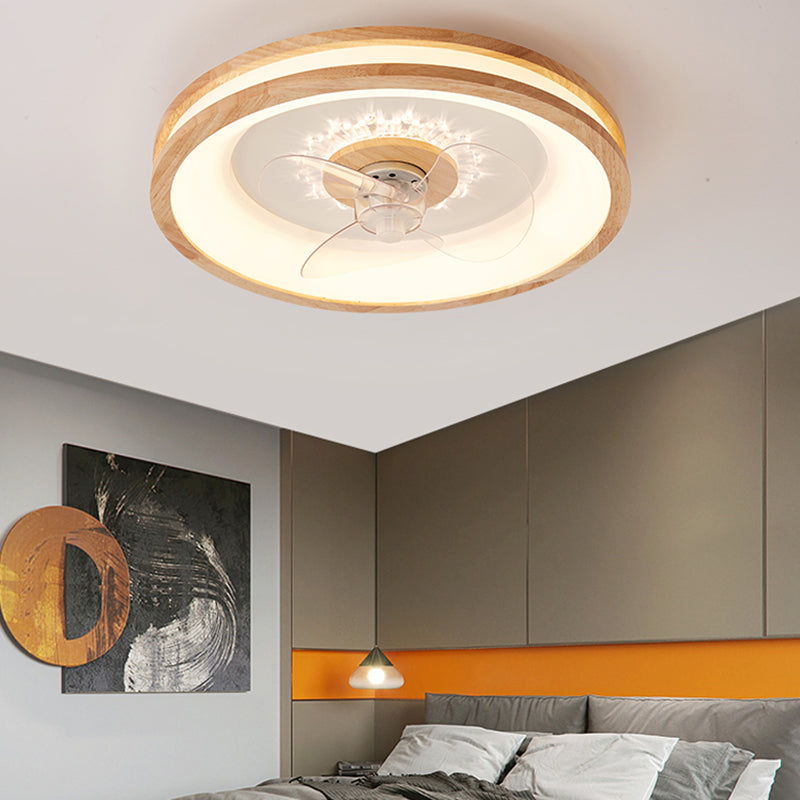 LED Wooden Ceiling Fan Light Modern Ceiling Mount Lamp with Acrylic Shade for Living Room
