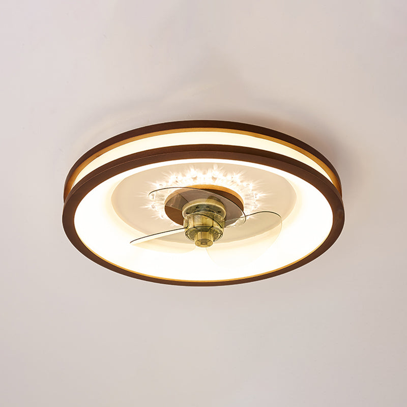 LED Wooden Ceiling Fan Light Modern Ceiling Mount Lamp with Acrylic Shade for Living Room