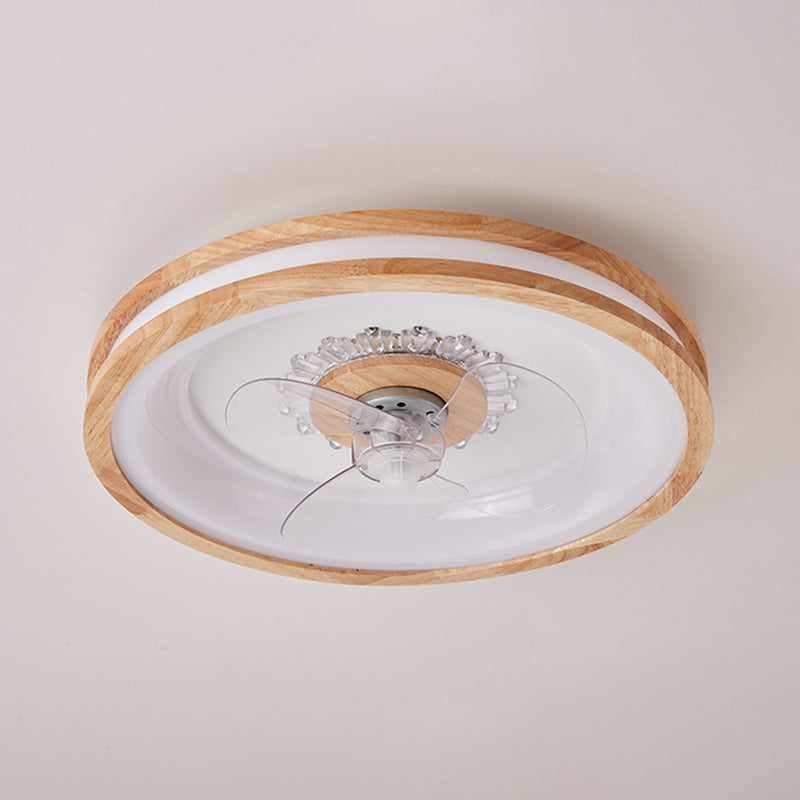 LED Wooden Ceiling Fan Light Modern Ceiling Mount Lamp with Acrylic Shade for Living Room