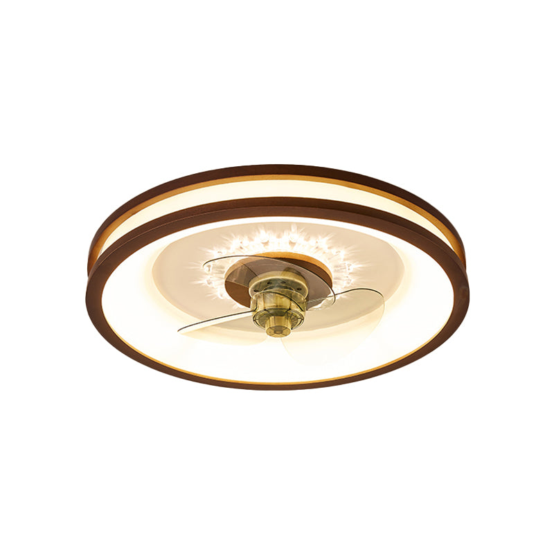 LED Wooden Ceiling Fan Light Modern Ceiling Mount Lamp with Acrylic Shade for Living Room