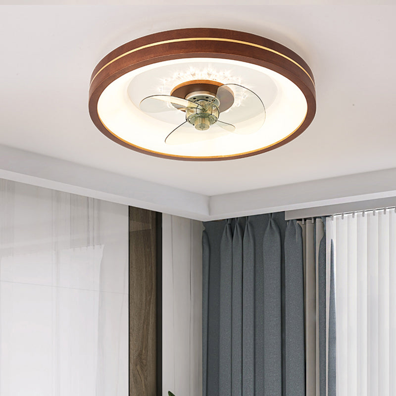 LED Wooden Ceiling Fan Light Modern Ceiling Mount Lamp with Acrylic Shade for Living Room