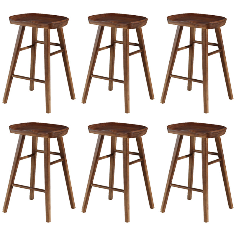Coffee Shop Contemporary Wood Seat Barstool Wood 4 Legs Bar Stool with Pedal