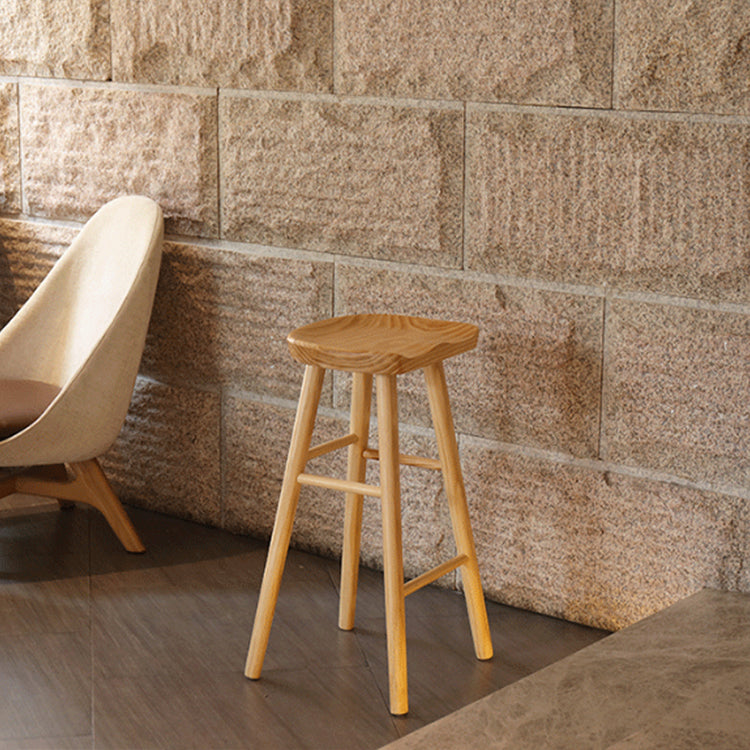 Coffee Shop Contemporary Wood Seat Barstool Wood 4 Legs Bar Stool with Pedal