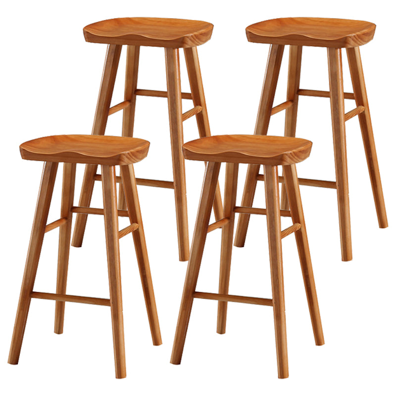 Coffee Shop Contemporary Wood Seat Barstool Wood 4 Legs Bar Stool with Pedal