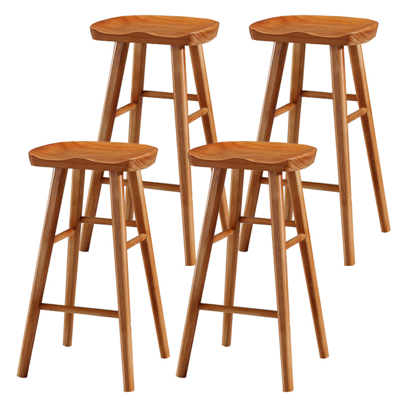Coffee Shop Contemporary Wood Seat Barstool Wood 4 Legs Bar Stool with Pedal