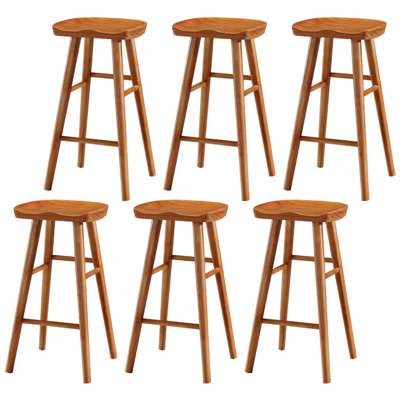 Coffee Shop Contemporary Wood Seat Barstool Wood 4 Legs Bar Stool with Pedal