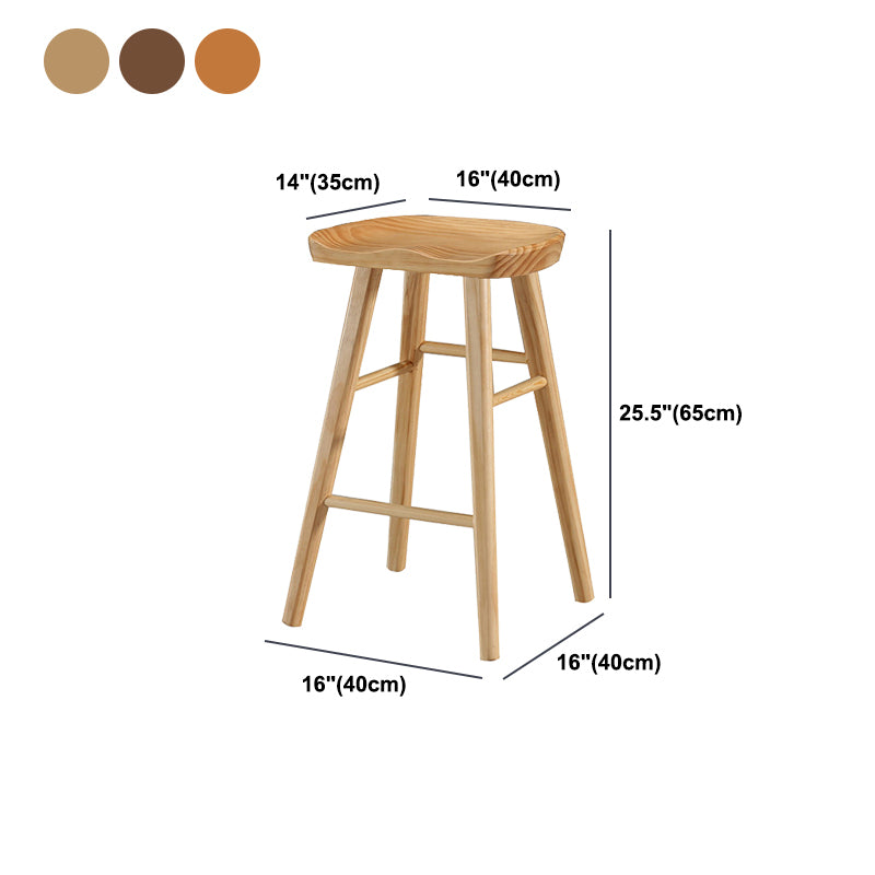 Coffee Shop Contemporary Wood Seat Barstool Wood 4 Legs Bar Stool with Pedal