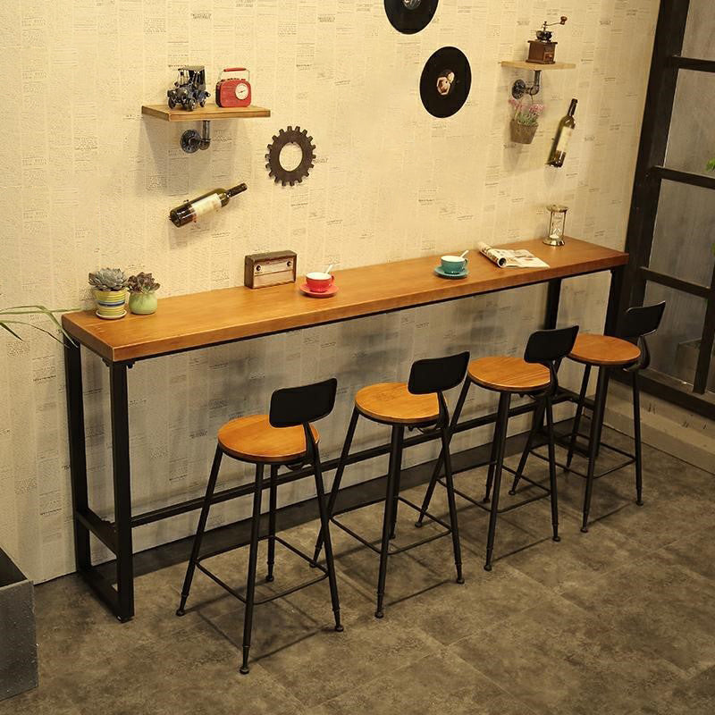 Industrial 1/5 Pieces Bar Table Set Rectangle Pine Wood Counter Table with High Stools