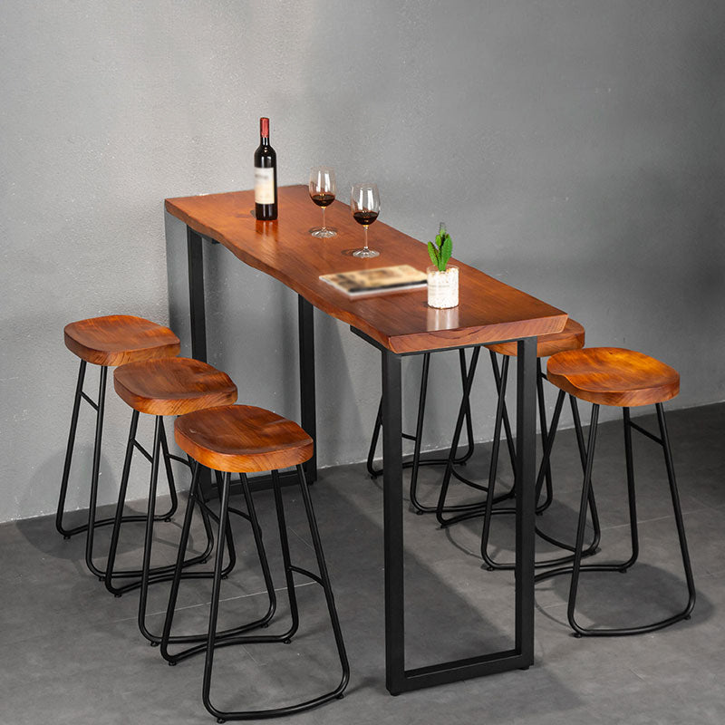 Luxury Rectangle Solid Wood Bar Table Set 1/7 Pieces Counter Table with Backless Stools