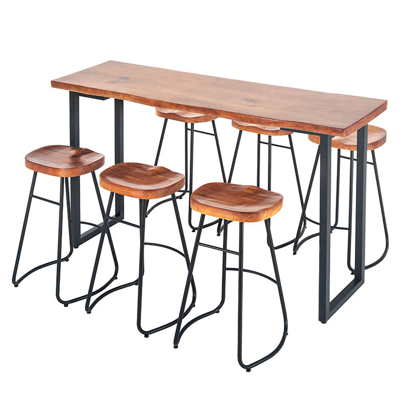 Luxury Rectangle Solid Wood Bar Table Set 1/7 Pieces Counter Table with Backless Stools