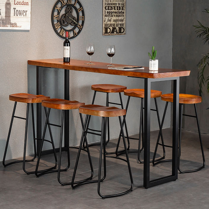 Luxury Rectangle Solid Wood Bar Table Set 1/7 Pieces Counter Table with Backless Stools