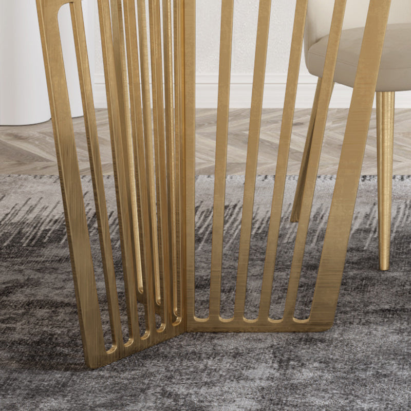 Luxury Sintered Stone Top White Table Rectangle Dining Table with Gold Double Pedestal