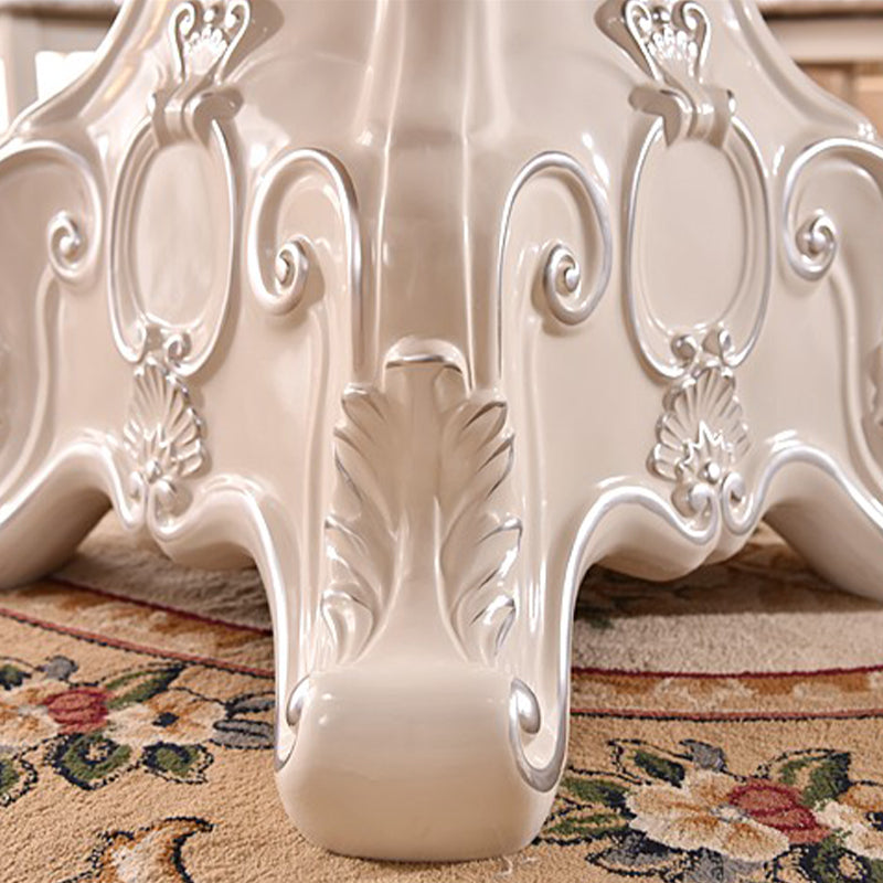 Oak Wood Base Victorian Dining Table Round Marble Top Table with Pedestal