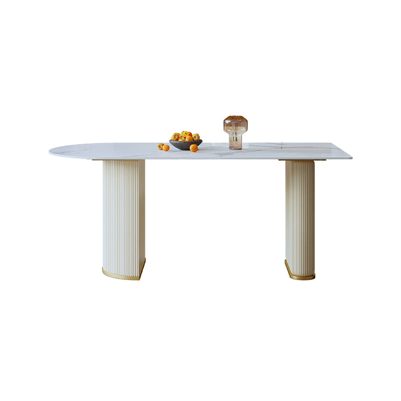 Free Form White Dining Table Sintered Stone Table Luxury of Double Pedestal