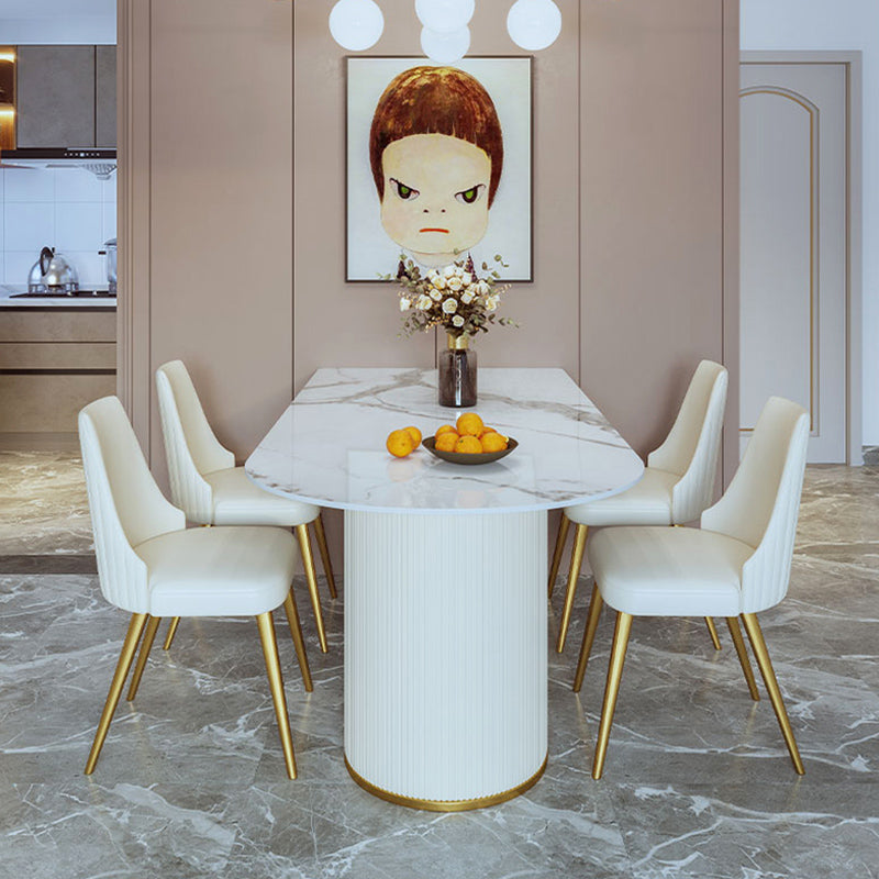 Free Form White Dining Table Sintered Stone Table Luxury of Double Pedestal