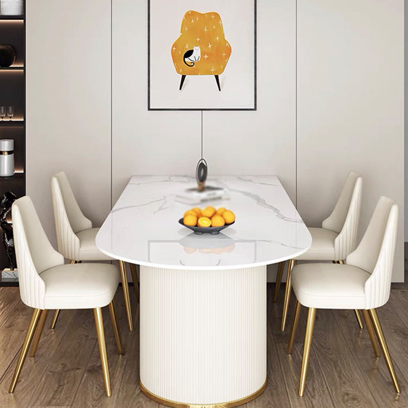 Free Form White Dining Table Sintered Stone Table Luxury of Double Pedestal