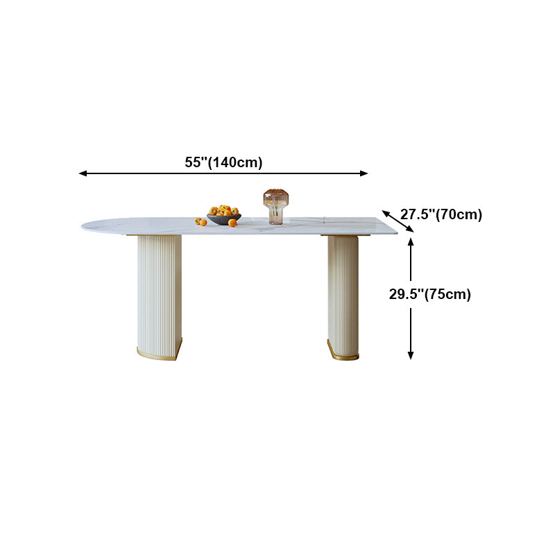Free Form White Dining Table Sintered Stone Table Luxury of Double Pedestal