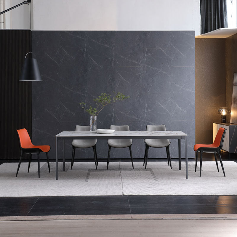 Metal Contemporary Rectangular Dining Table with 4 Legs Sintered Stone Table for Home