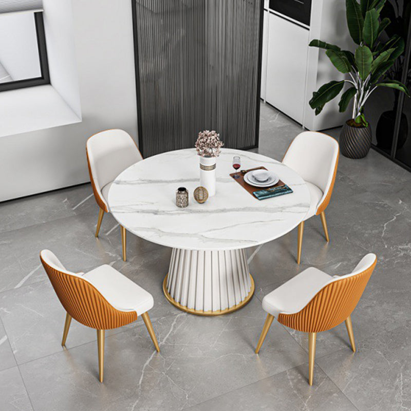 Contemporary Round Dining Table White Sintered Stone Top Pedestal Table for Home