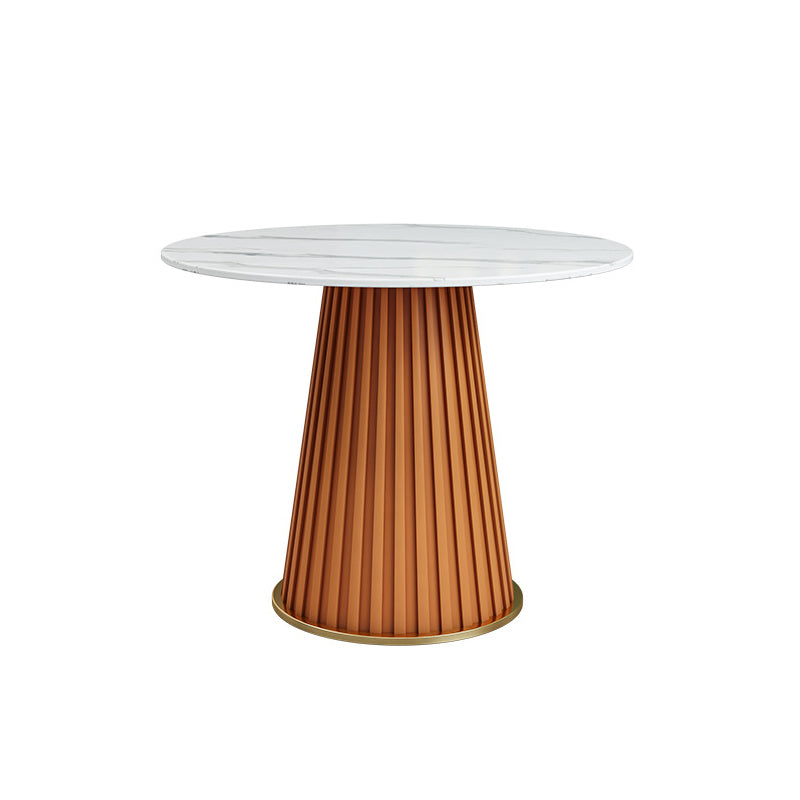 Contemporary Round Dining Table White Sintered Stone Top Pedestal Table for Home