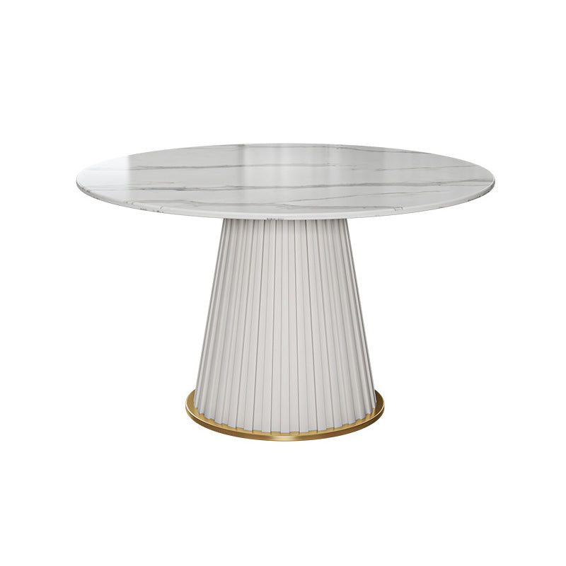 Contemporary Round Dining Table White Sintered Stone Top Pedestal Table for Home