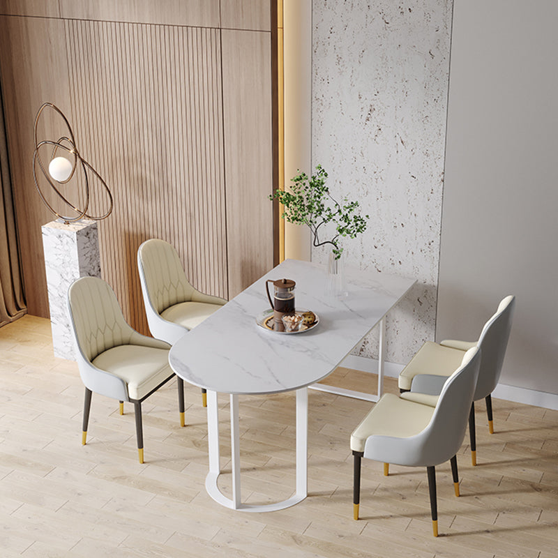 Contemporary Style Dining Table Stone Dining Room Table with Double Pedestal