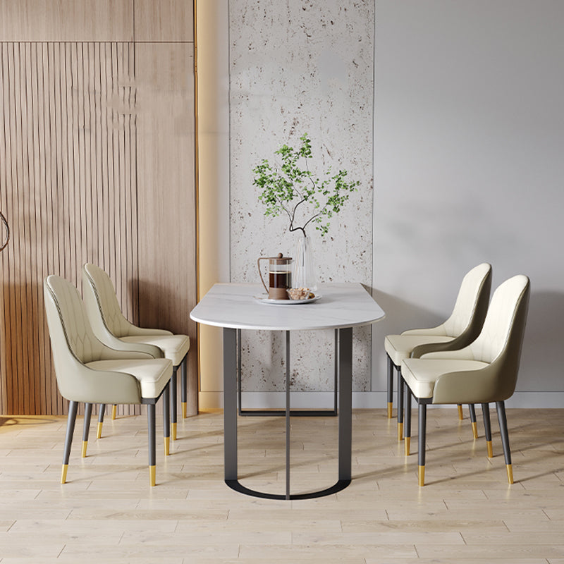 Contemporary Style Dining Table Stone Dining Room Table with Double Pedestal