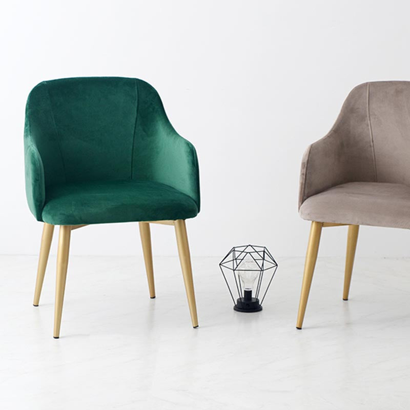 Upholstered Arm Chair Glam Dining Arm Chair with Gold Legs for Home