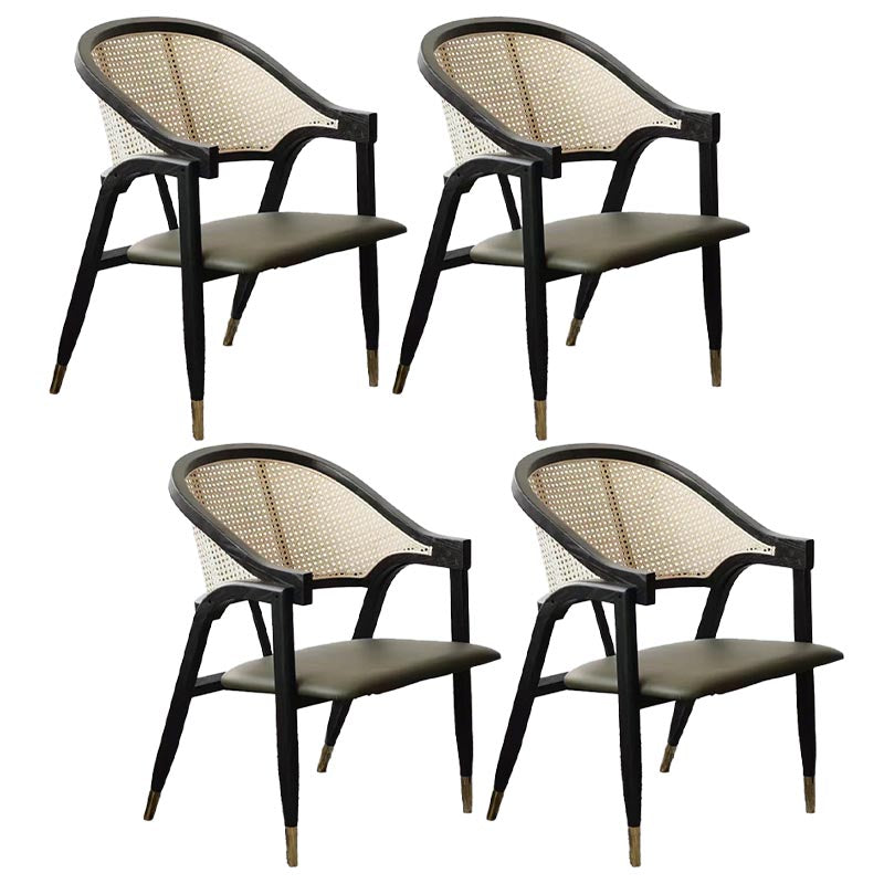 Glam Rattan Dining Chairs Open Back Dining Side Furniture with Wood Legs in Matte Finish