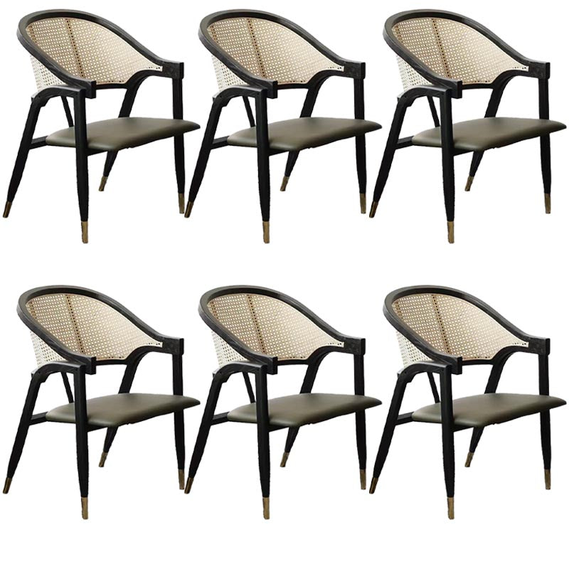 Glam Rattan Dining Chairs Open Back Dining Side Furniture with Wood Legs in Matte Finish