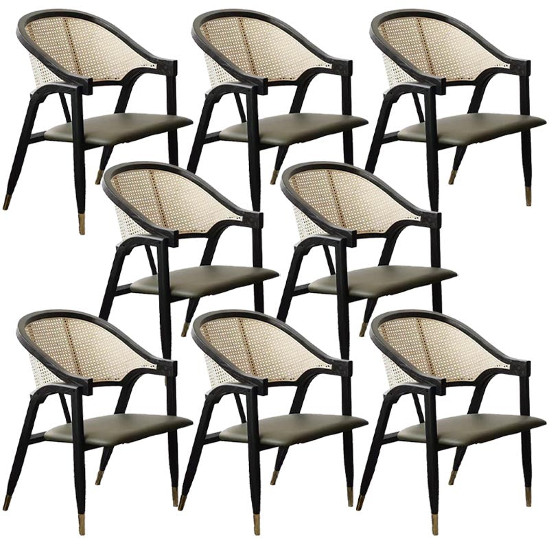 Glam Rattan Dining Chairs Open Back Dining Side Furniture with Wood Legs in Matte Finish