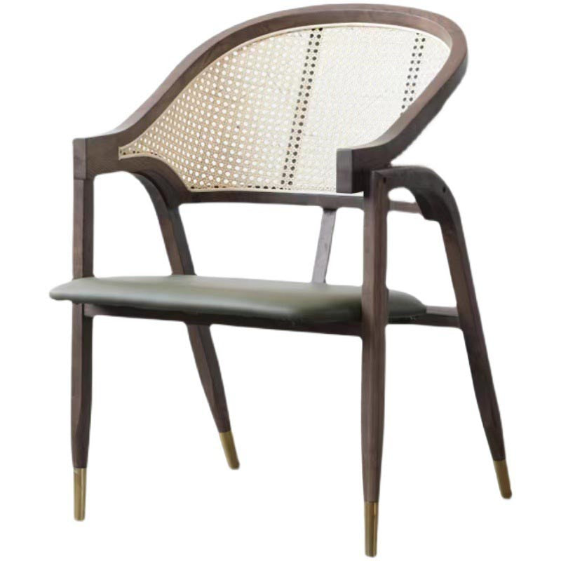 Glam Rattan Dining Chairs Open Back Dining Side Furniture with Wood Legs in Matte Finish