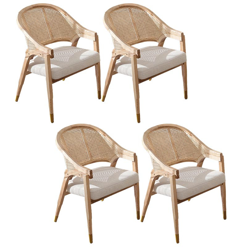 Glam Rattan Dining Chairs Open Back Dining Side Furniture with Wood Legs in Matte Finish