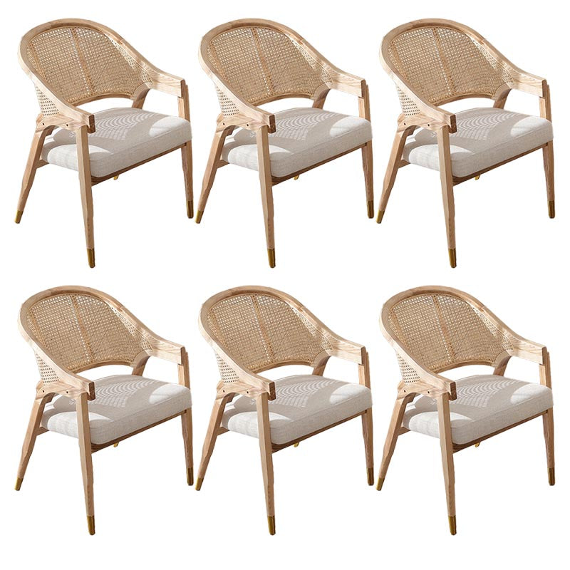 Glam Rattan Dining Chairs Open Back Dining Side Furniture with Wood Legs in Matte Finish