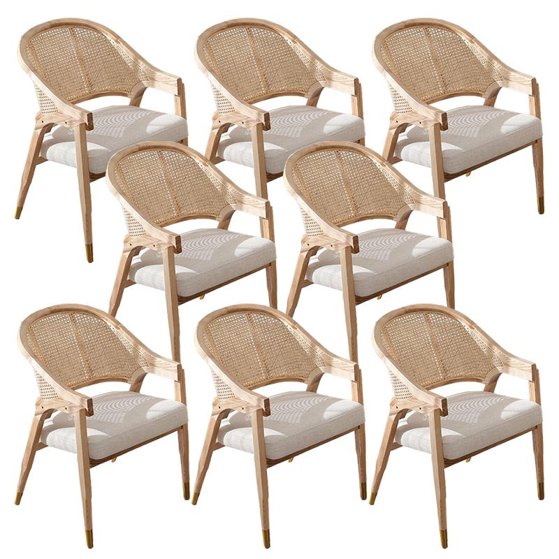Glam Rattan Dining Chairs Open Back Dining Side Furniture with Wood Legs in Matte Finish