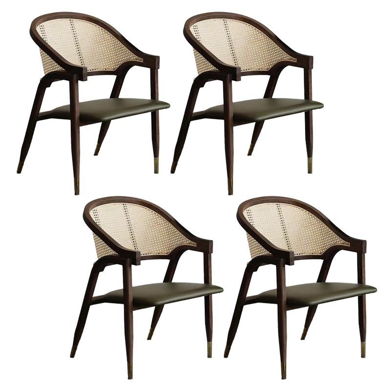 Glam Rattan Dining Chairs Open Back Dining Side Furniture with Wood Legs in Matte Finish