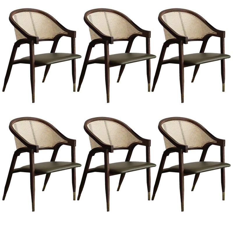 Glam Rattan Dining Chairs Open Back Dining Side Furniture with Wood Legs in Matte Finish