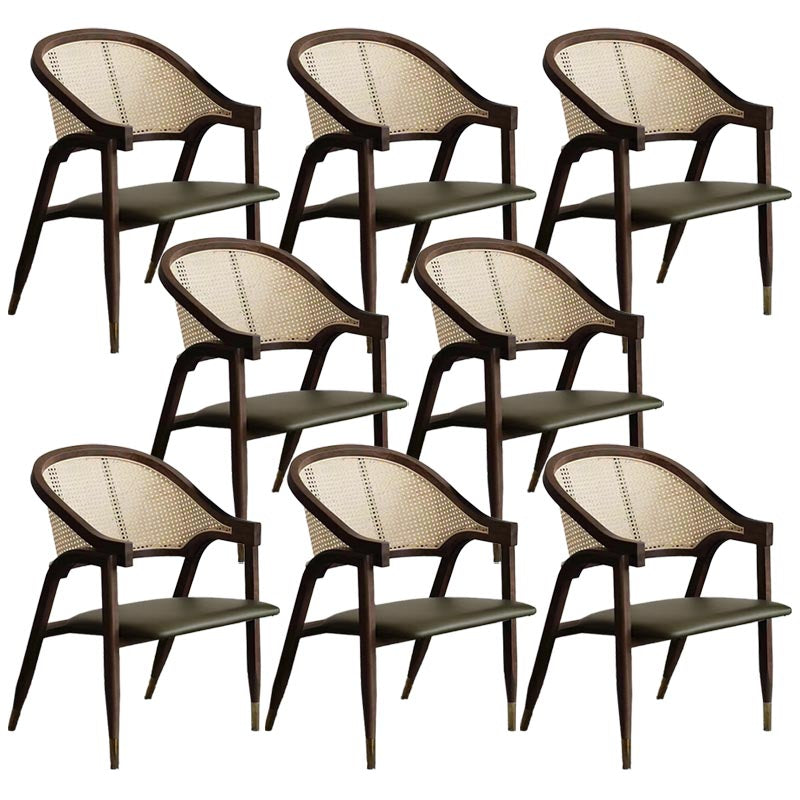 Glam Rattan Dining Chairs Open Back Dining Side Furniture with Wood Legs in Matte Finish