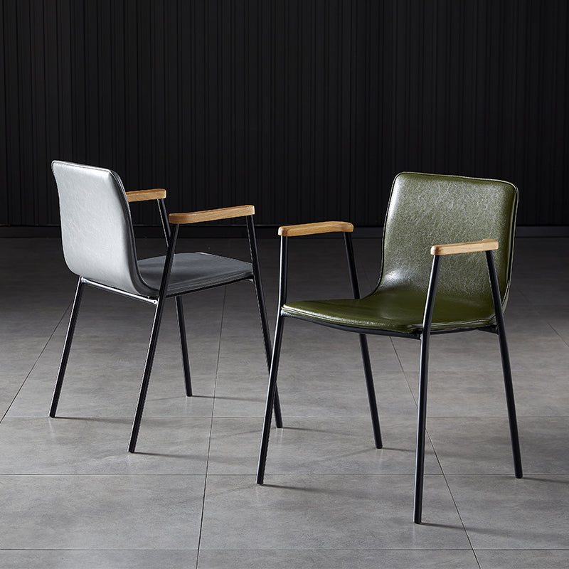 Industrial Dining Arm Chair Leather Dining Chair with Metal Base