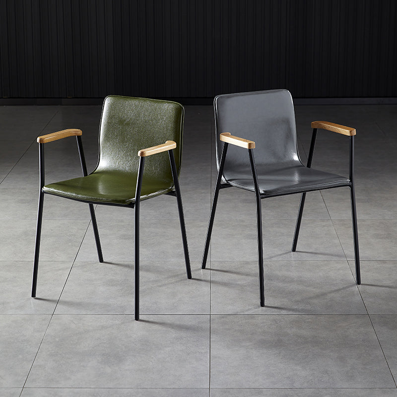 Industrial Dining Arm Chair Leather Dining Chair with Metal Base