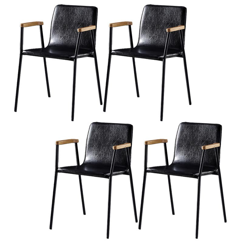Industrial Dining Arm Chair Leather Dining Chair with Metal Base