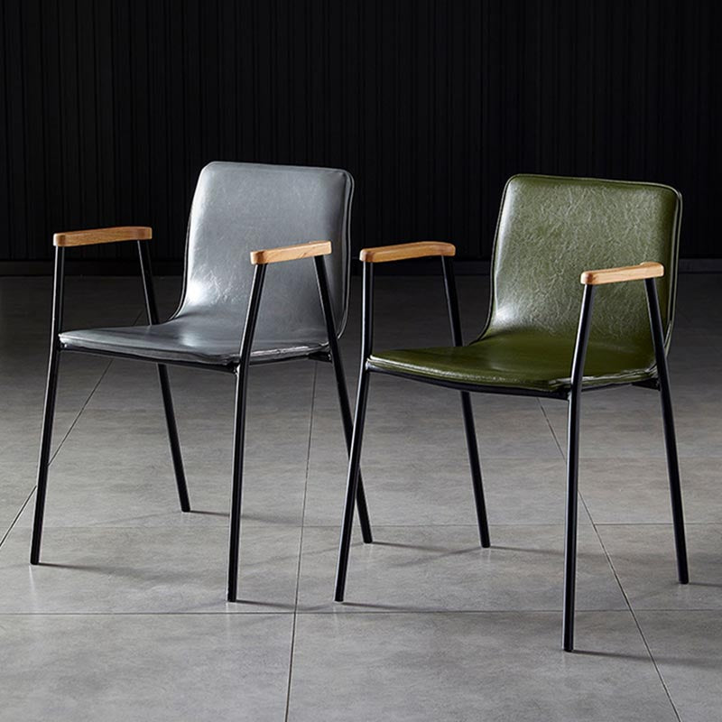 Industrial Dining Arm Chair Leather Dining Chair with Metal Base